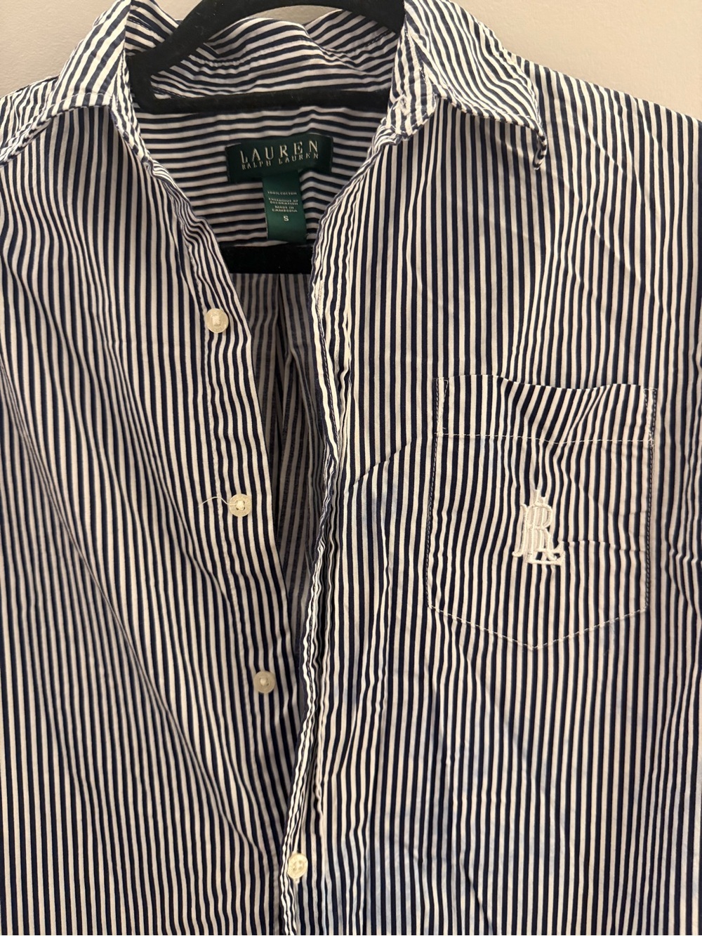 Lauren Ralph Lauren Navy and White Striped Button-Down Shirt